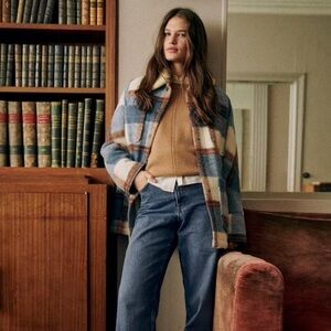 Sezane Armando Coat Rust Blue Check - Size 4